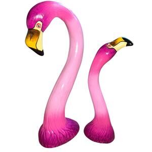 Vintage chalk wear flamingo heads hand painted figurines beach house